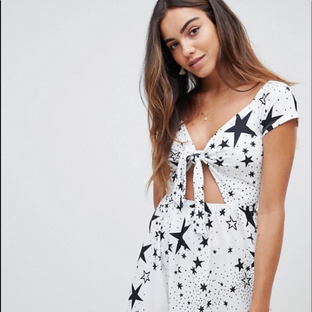 ASOS DESIGN bardot sundress with tie in star print